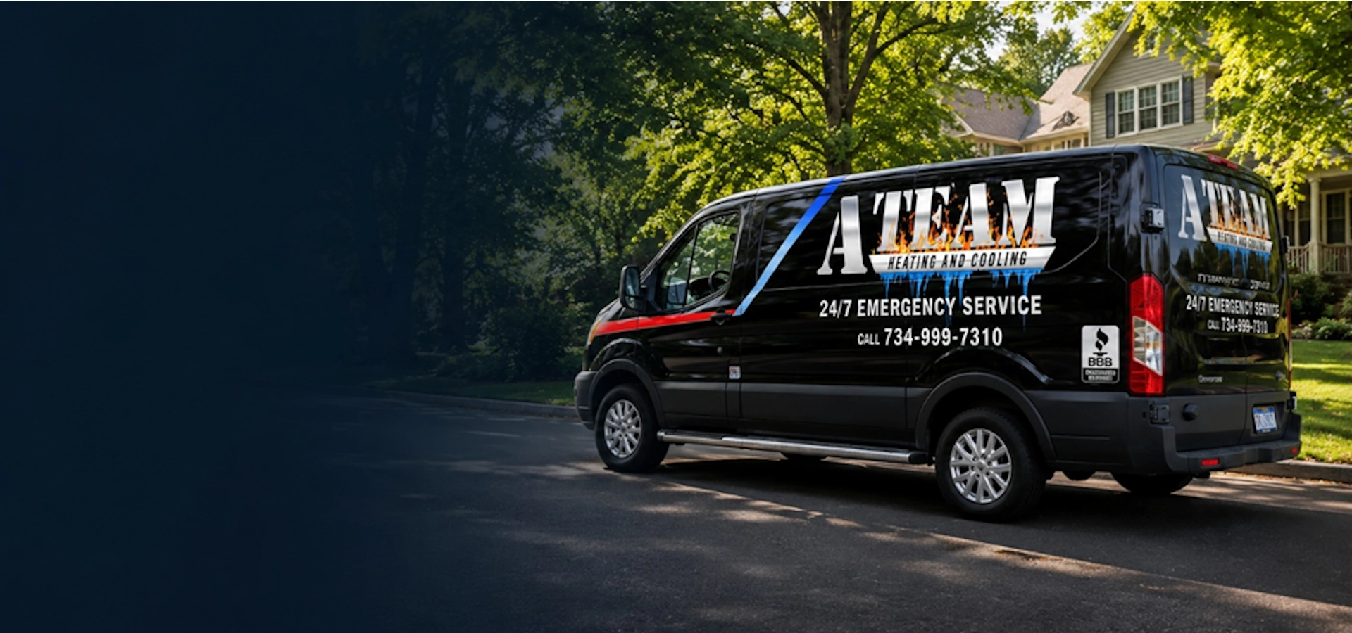 A-Team Heating and Cooling HVAC van in Ypsilanti MI 734-999-7310